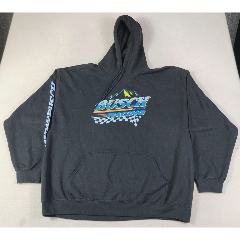 Busch Beer Racing Hoodie Sweatshirt Mens 2XL Black Brew City Fleece Pullover